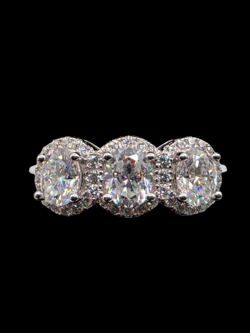 1.73 CTW Moissanite Triple Halo Solid 925 Sterling Silver Ring Sz 7